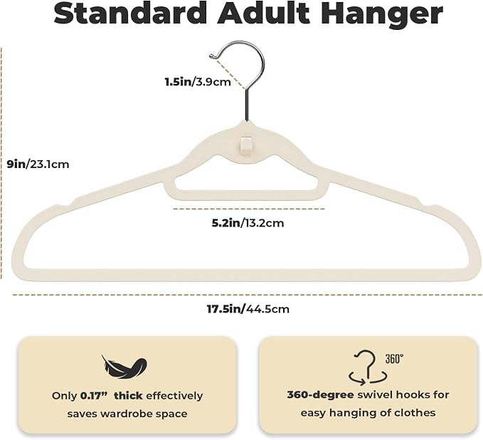 Ivory Velvet Hangers 50 Pack, Felt Covered Non Slip Fabric - Image 6