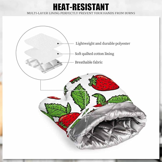 Mxocom Strawberry Pattern Silicone Oven Mitts and Pot Holders Sets Red - Image 5