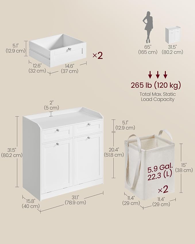 VASAGLE Laundry Cabinet with Tilt-Out Basket, Freestanding Storage Unit with - Image 3