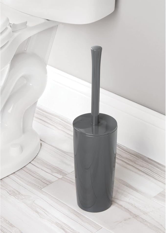 mDesign Slim Plastic Toilet Bowl Brush and Holder Set, Modern Compact Storage - Image 3