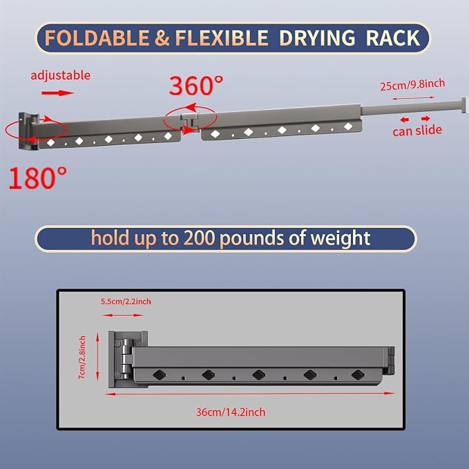 Clothes Drying Rack, Retractable and Foldable Laundry Drying Rack Wall Mount - Image 5