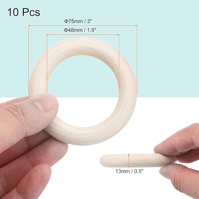 MECCANIXITY 15pcs 3" Unfinished Wooden Rings Smooth Natural Wood Macrame Rings - Image 2