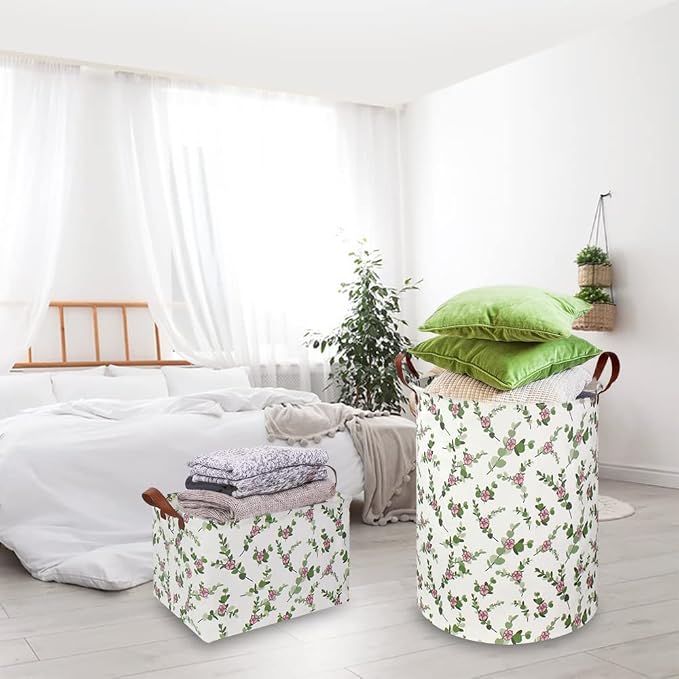 Large Round Canvas Linen Laundry Hamper, Waterproof Storage Bin - Image 3