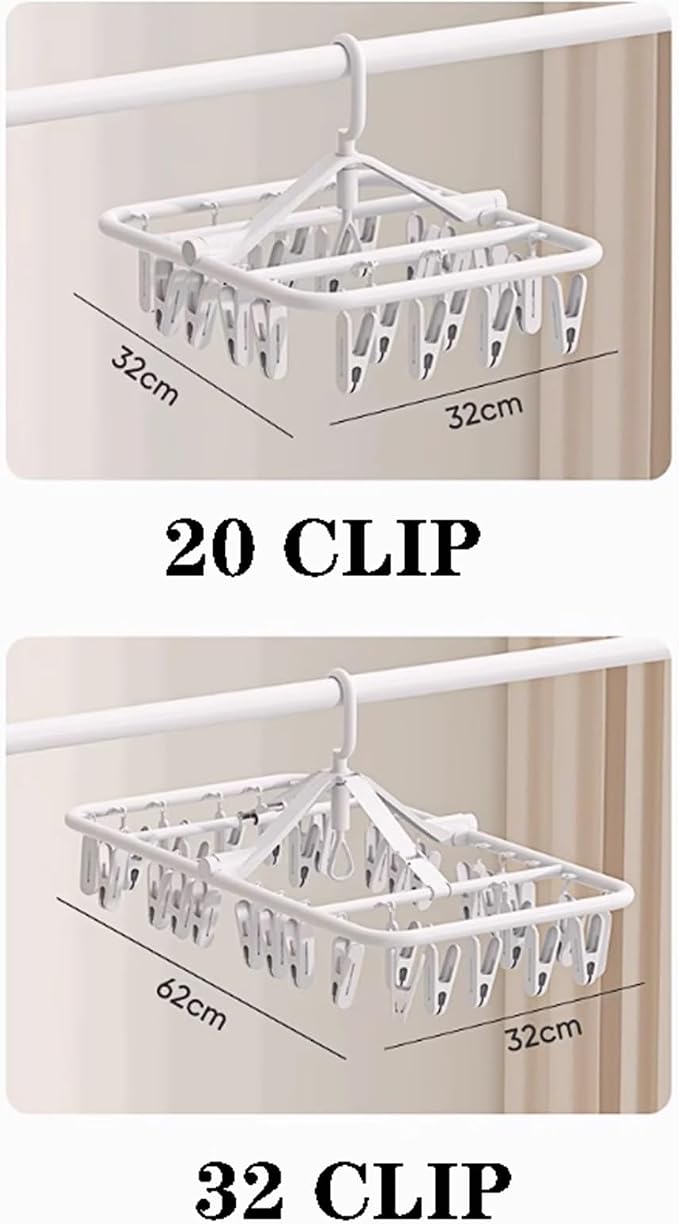 Foldable Clothes Hanger with 20 Clips, Drip Hanger, Windproof Hook, - Image 2
