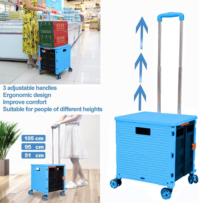 Foldable Utility Cart Folding Portable Rolling Crate Handcart Shopping Trolley - Image 4
