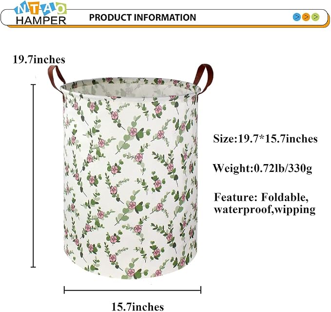 Large Round Canvas Linen Laundry Hamper, Waterproof Storage Bin - Image 5