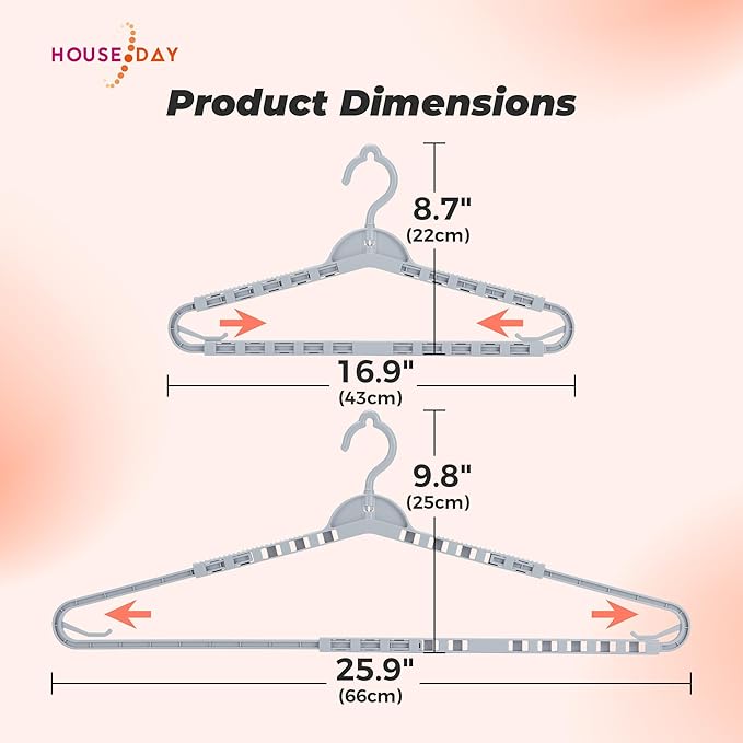 HOUSE DAY Extra Large Adjustable Hangers 4 Pack, Heavy Duty Clothes Hangers - Image 3