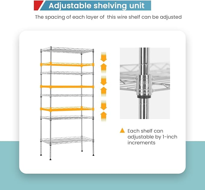 Meet perfect 5-Tier Wire Shelving Unit, NSF Certified Metal Storage Rack - Image 5