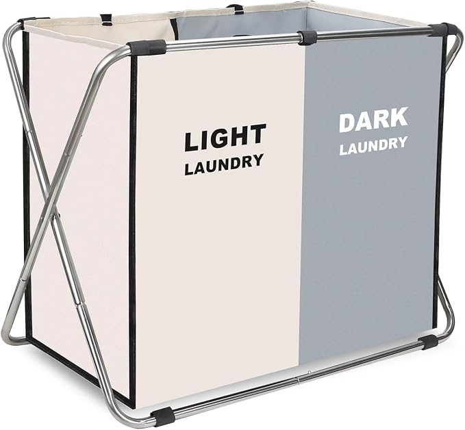 Laundry Cloth Hamper Sorter Basket Bin Foldable 2 Sections by CCYRYY