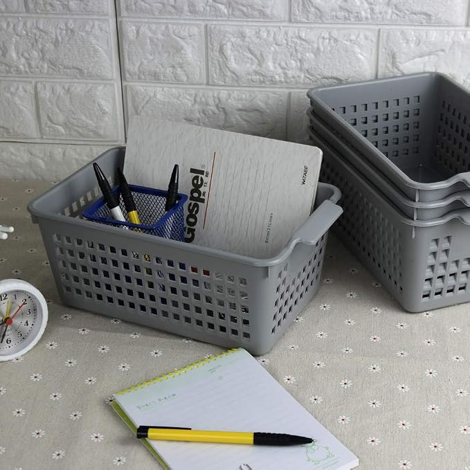 Plastic Storage Baskets Set, 4 Packs Small Desktop Storage Basket Bin - Image 3
