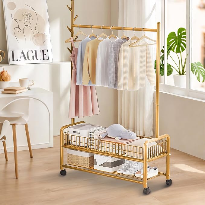 Clothes Rack with Storage Shelves, Heavy - Image 2