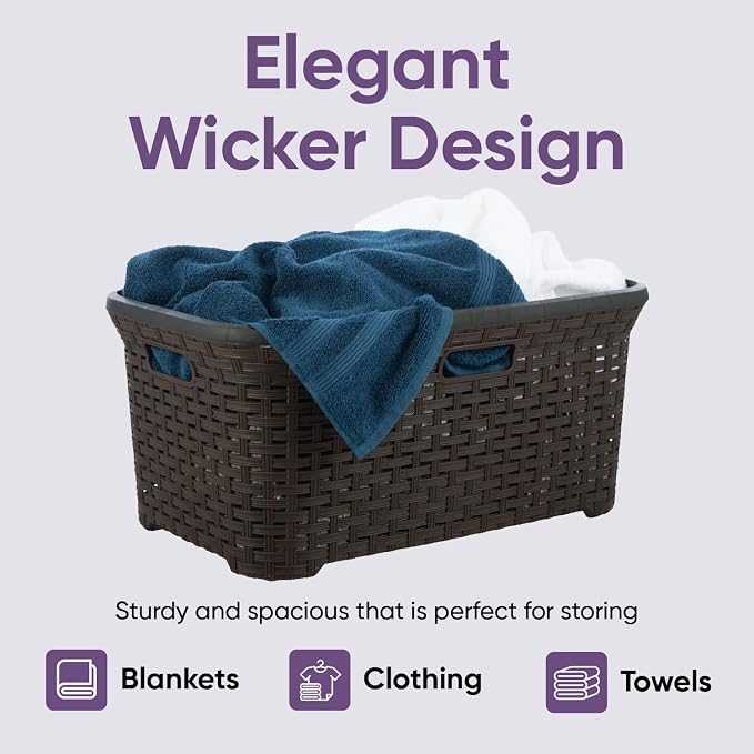 Designed Laundry Basket Plastic Storage Hamper Basket, Wicker Design 50 Liter. - Image 4