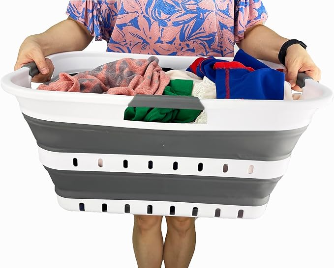 SAMMART 42L Collapsible Plastic Laundry Basket-Foldable Pop Up Storage - Image 5