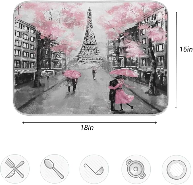 Stylish Romantic Paris Eiffel Tower Absorbent Dish Drying Mat Microfiber - Image 4