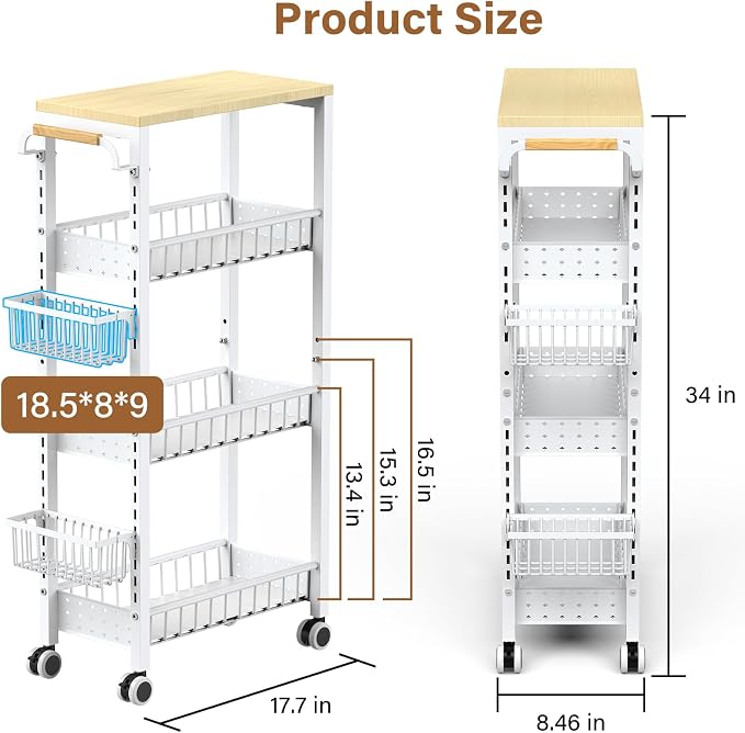 7.8 Inch Ultra-Slim 4-Tier Rolling Storage Cart - Image 7
