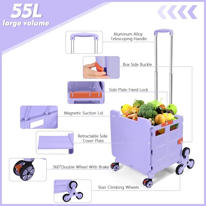 Foldable Utility Cart with Stair Climbing Wheels, Collapsible Rolling Crate - Image 3