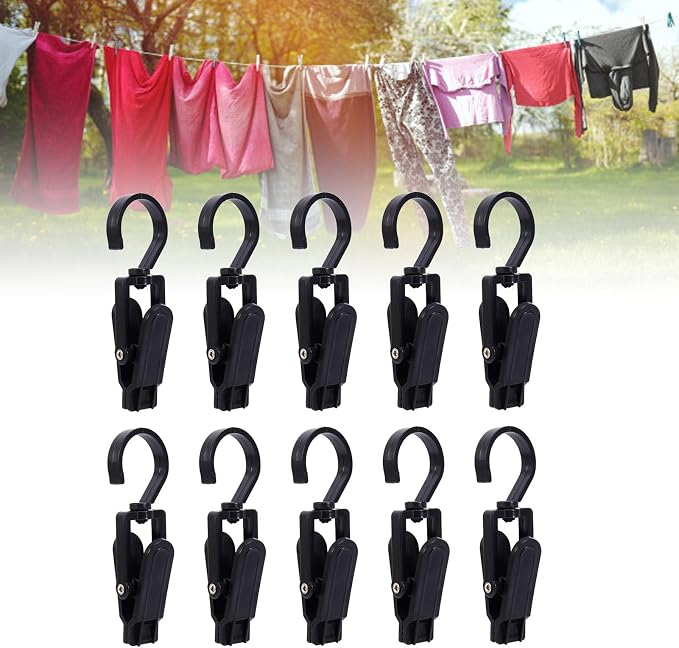 10pcs Clothes Pins Clips with Hook, Rotatable Strong Load Bearing Clothes Line - Image 5