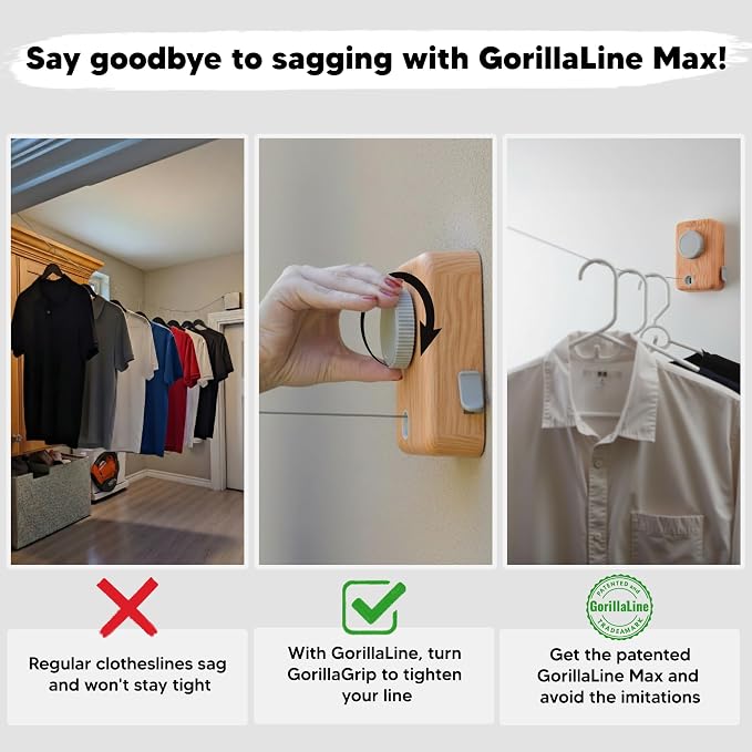 GorillaLine Max – Retractable Clothesline Indoor Outdoor, Non-Sagging Heavy - Image 2