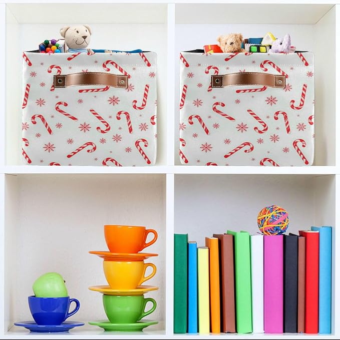Pfrewn Christmas Winter Storage Basket Candy Cane on A White Collapsible - Image 7