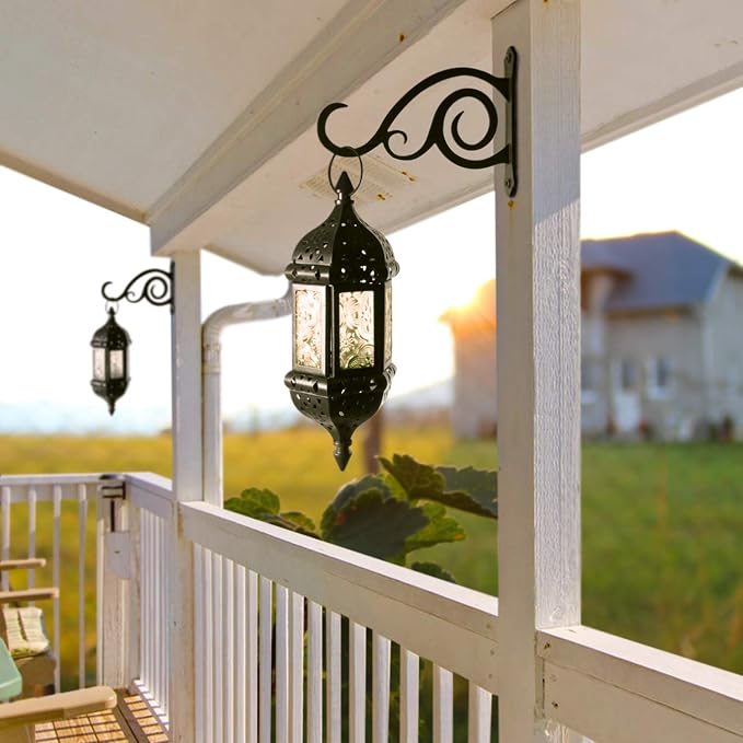 2 Pcs 8-Inch Outdoor Decorative Wall Hanging Lantern Plant Hooks, Iron Wall - Image 4