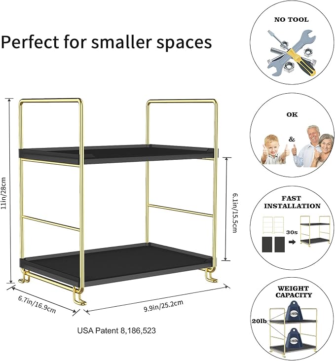 2-Tier Spice Rack Bathroom Organizer Countertop Storage Shelf, Cosmetic Storage - Image 2