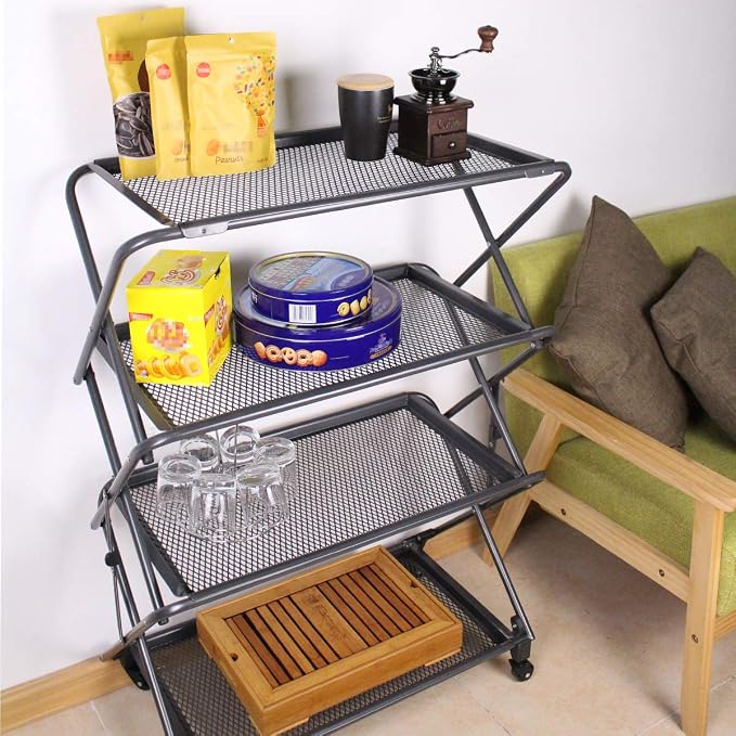 4-Tier Folding Portable Durable Steel Kitchen Shelf, Extra Storage, Kitchen - Image 2