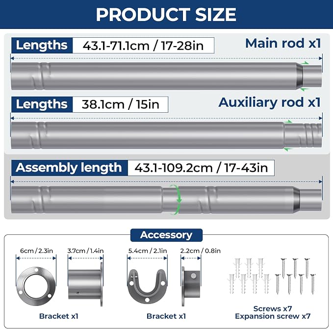 Mavivegue Closet Rod, 17 to 43 Inch Adjustable Closet Rods - Image 3