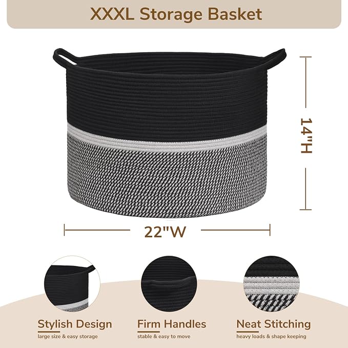 CHICVITA Extra Large Laundry Basket, Woven Rope Blanket Basket - Image 4