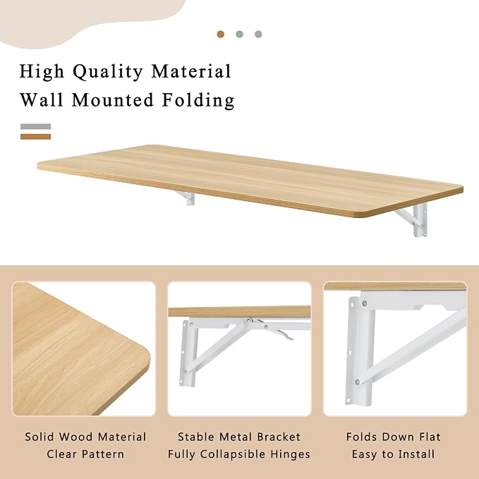 Wall Mounted Folding Table 45”L x 22”W, Space-Saving Desk - Image 6