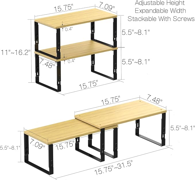 Expandable Kitchen Cabinet Organizer Shelves – Stackable Adjustable Metal and - Image 6