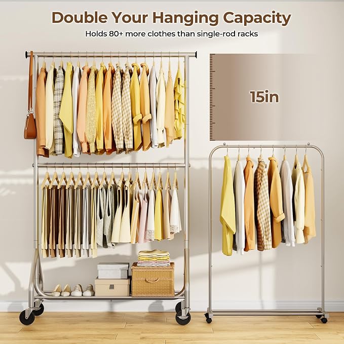 Heavy Duty Clothes Rack, Double Rod Clothing Rack - Image 2