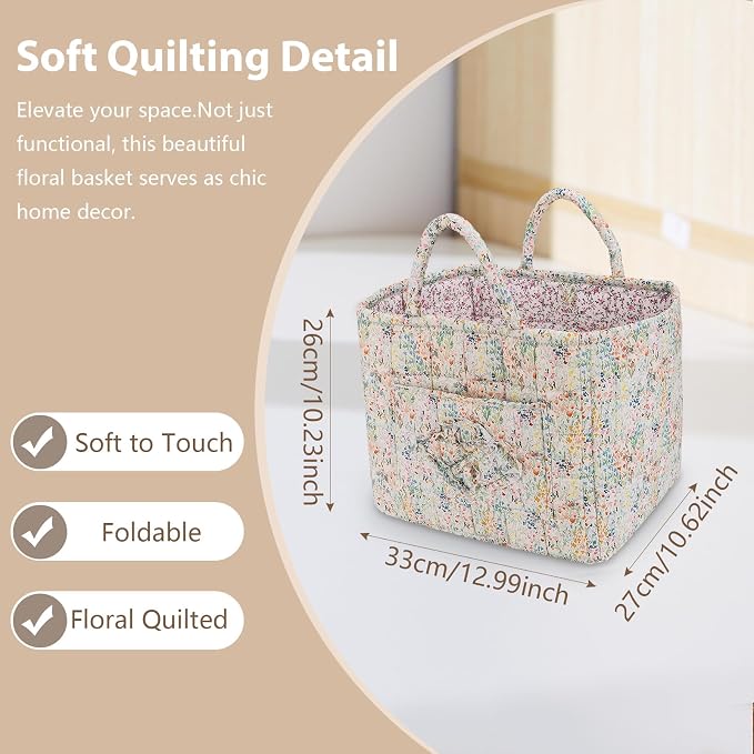 Storage Basket Boho Fabric Large Collapsible Floral Laundry Nursery Hamper - Image 6