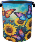 Butterfly Sunflower Laundry Basket, Heavy Duty 60L Dirty Clothes Hamper by Gearsly