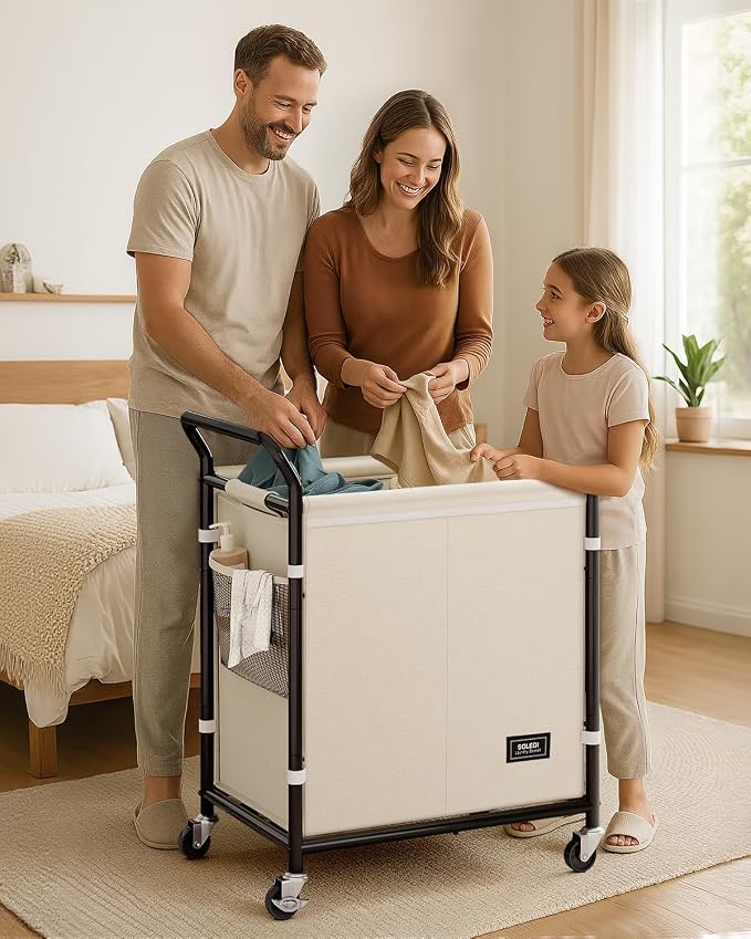 SOLEDI Laundry Basket with Wheels, 38 Gallons Laundry Hamper 2 Section - Image 8