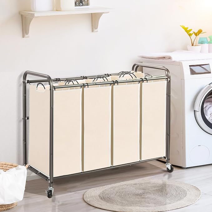STO STO Laundry Sorter 4 Section, 4 Bag Clothes Hamper, Rolling Laundry Cart - Image 7