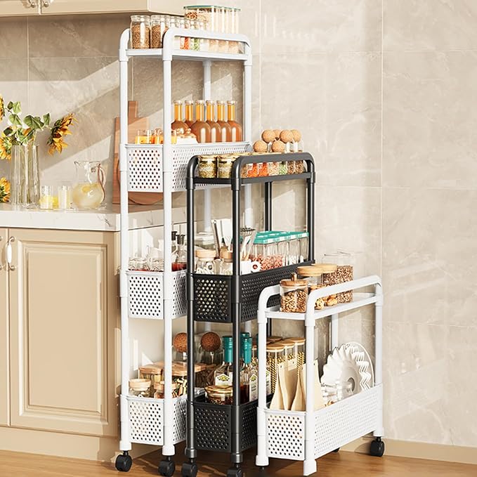 Slim Rolling Storage Cart for Small Space, 4 Tier White Utility Cart Shelves - Image 5