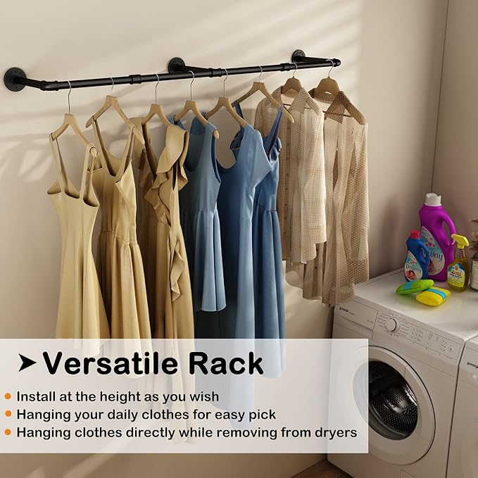 Wall Mounted Clothes Rack 52.6in, Industrial Pipe Clothing Racks Wall Mount - Image 5
