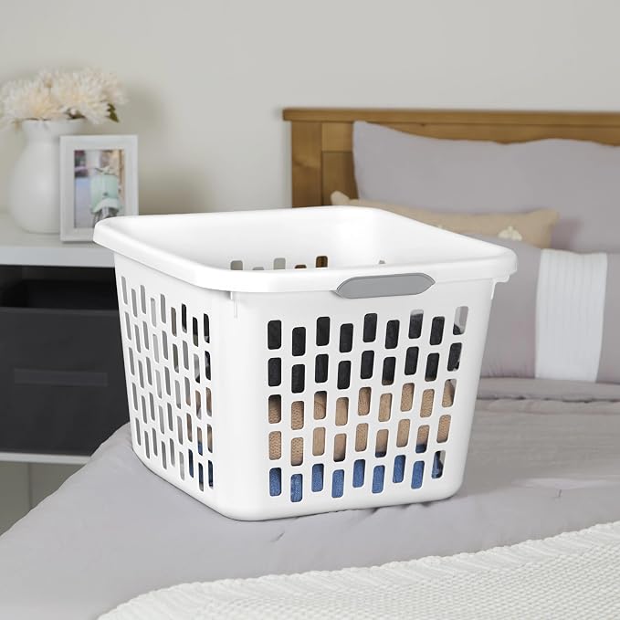 1.5 Bushel Square Plastic Laundry Basket, Sturdy & Stackable, - Image 2