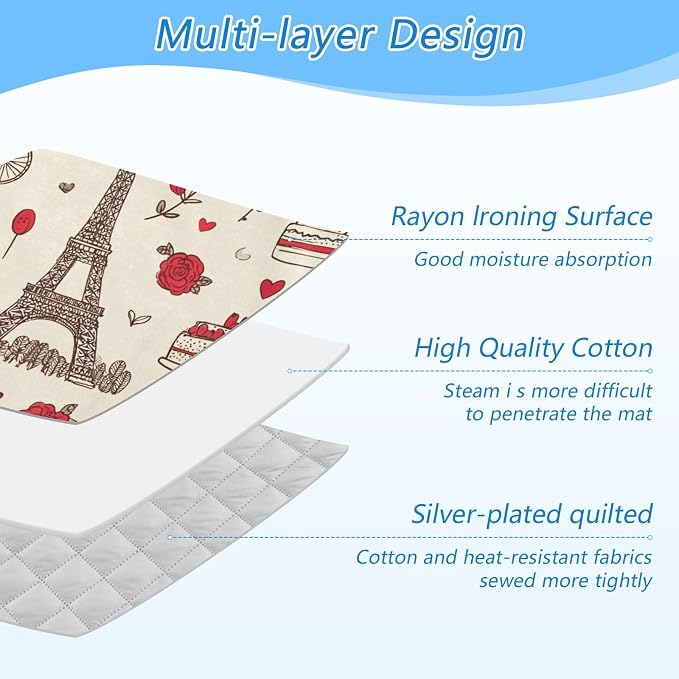 susiyo Ironing Mat Vintage Eiffel Tower Hearts Paris Portable Ironing Pad - Image 4