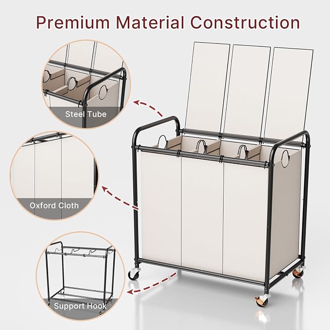 3-Compartment Laundry Cart - Image 8