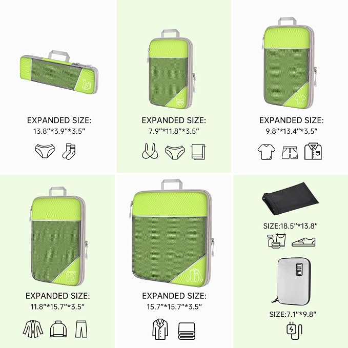 NiHome 7PCS Compression Packing Cube Set Expandable Mesh Travel Bag Luggage - Image 4