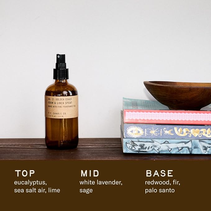 P.F. Candle Co. Golden Coast Scented Room & Linen Spray Amber Glass Bottle - Image 2