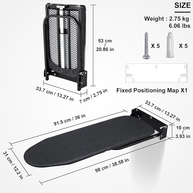 Duwee 12"×36" Wall Mounted Ironing Board, Folding Ironing Board Cabinet - Image 2