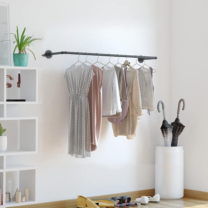 Industrial Pipe Clothing Rack, Wall Ceiling Mounted Clothes Garment Rack 40'' - Image 2