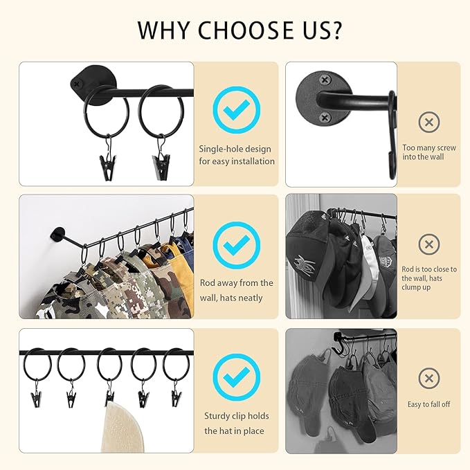 Viklluyr Hat Rack for Baseball Cap Hat Storage - Image 2