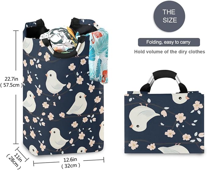 Cartoon kawaii-style Bird Navy Blue laundry baskets, foldable and waterproof - Image 5