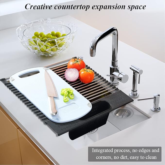 Berglander Dish Drying Rack Over The Sink, L17.5 by W 15" Rollable Stainless - Image 8