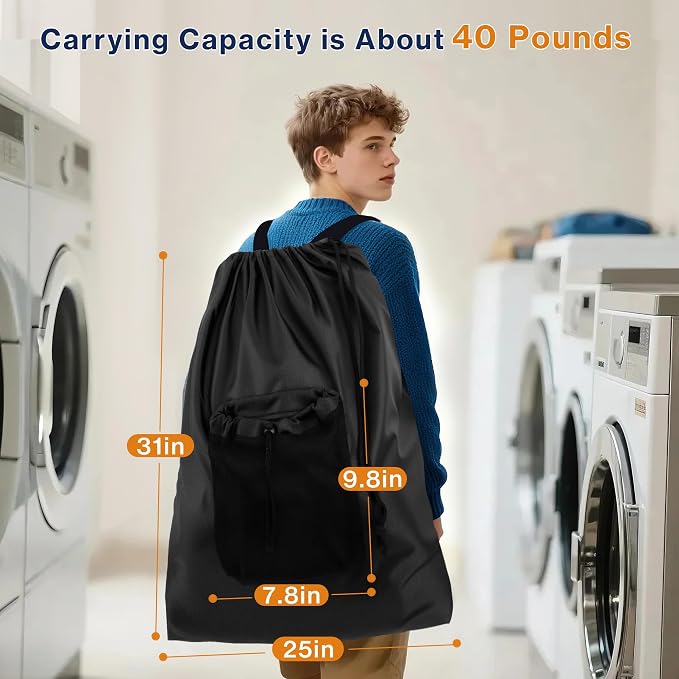 2-Pack Backpack Laundry Bags, Heavy Duty Laundry Bag Backpacks - Image 2