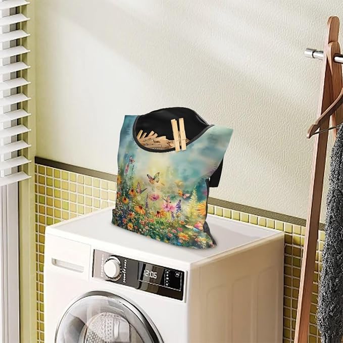 Floret Clothespin Bag with Hanging Hook Laundry Clothes Pin Holder Waterproof - Image 3