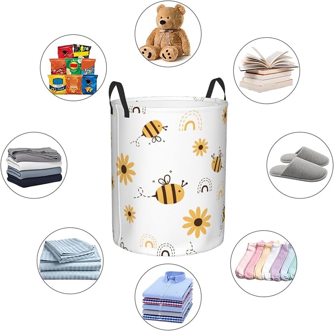 Cartoons Bee Laundry Basket, Sunflower Rainbow Dirty Clothes Laundry Hamper - Image 4